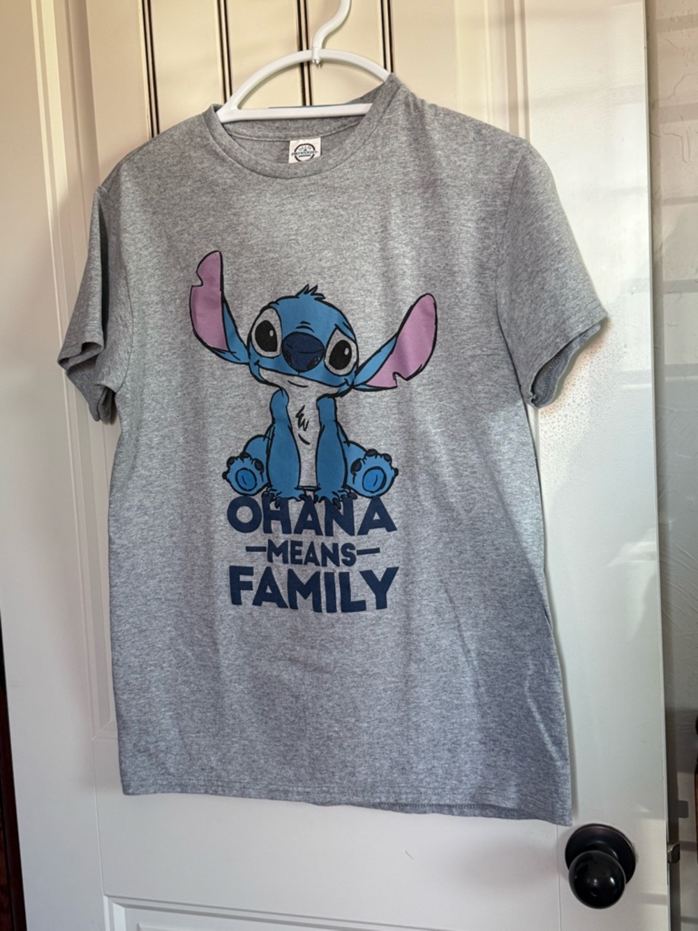 Delta Pro Weight Grey Tee with Blue Stitch Pink Ear Accents. Very Good Condition